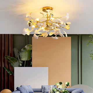 Auriora Suspension en Céramique Feuilles Gingko Dorée