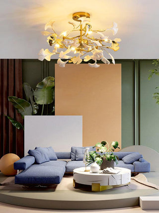 Auriora Suspension en Céramique Feuilles Gingko Dorée