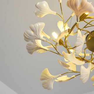Auriora Suspension en Céramique Feuilles Gingko Dorée