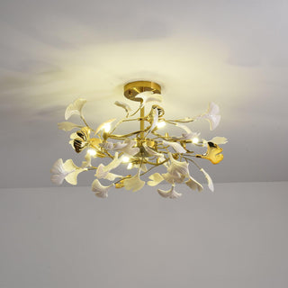 Auriora Suspension en Céramique Feuilles Gingko Dorée