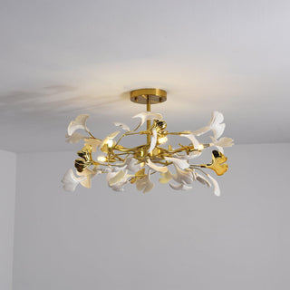 Auriora Suspension en Céramique Feuilles Gingko Dorée