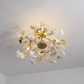 Auriora Suspension en Céramique Feuilles Gingko Dorée