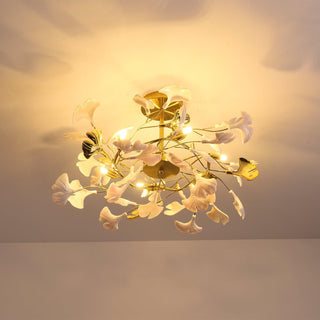 Auriora Suspension en Céramique Feuilles Gingko Dorée