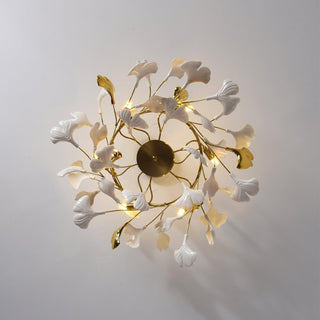 Auriora Suspension en Céramique Feuilles Gingko Dorée