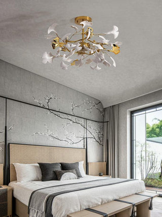 Auriora Suspension en Céramique Feuilles Gingko Dorée