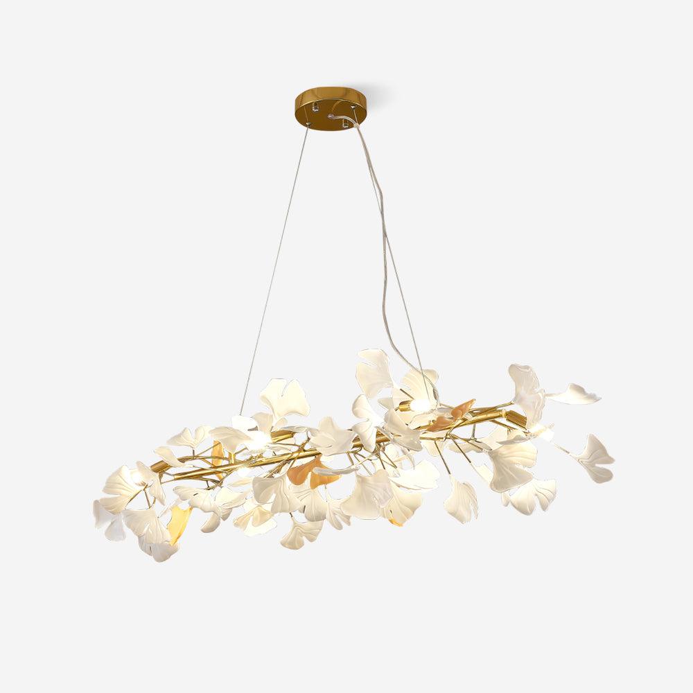 Chandelier Metal Frame Ceramic Gingko White Gold Shade Modern Art-Neutral Decor