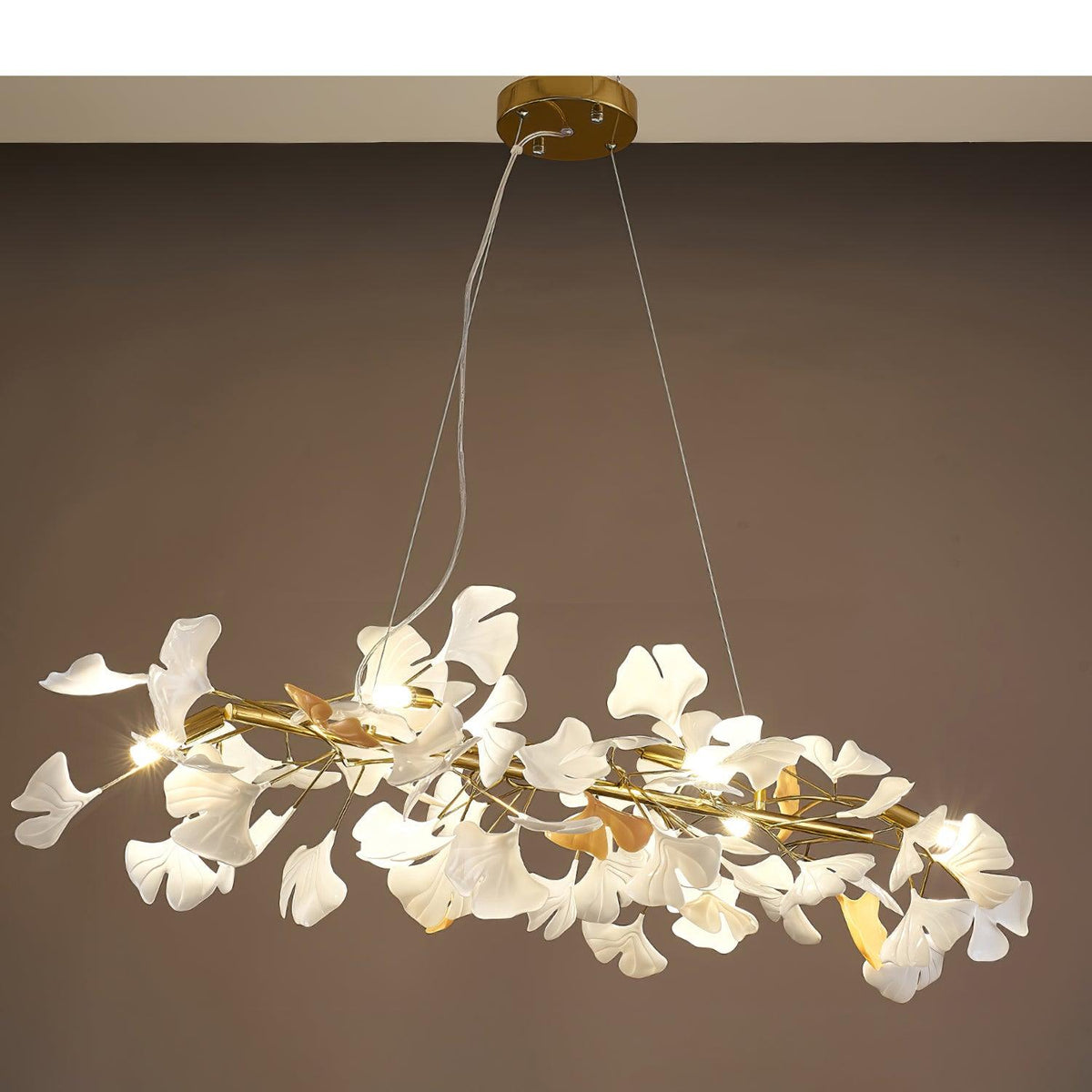 Chandelier Metal Frame Ceramic Gingko White Gold Shade Modern Art-Neutral Decor