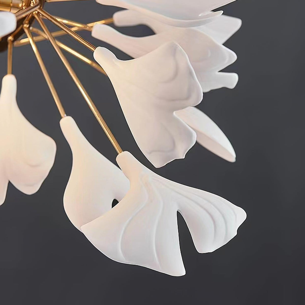 Chandelier Metal Frame Ceramic Gingko White Gold Shade Modern Art-Neutral Decor