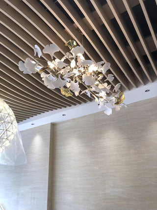 Oriiselle Lustre en Céramique à Pétales de Feuille de Gingko Doré