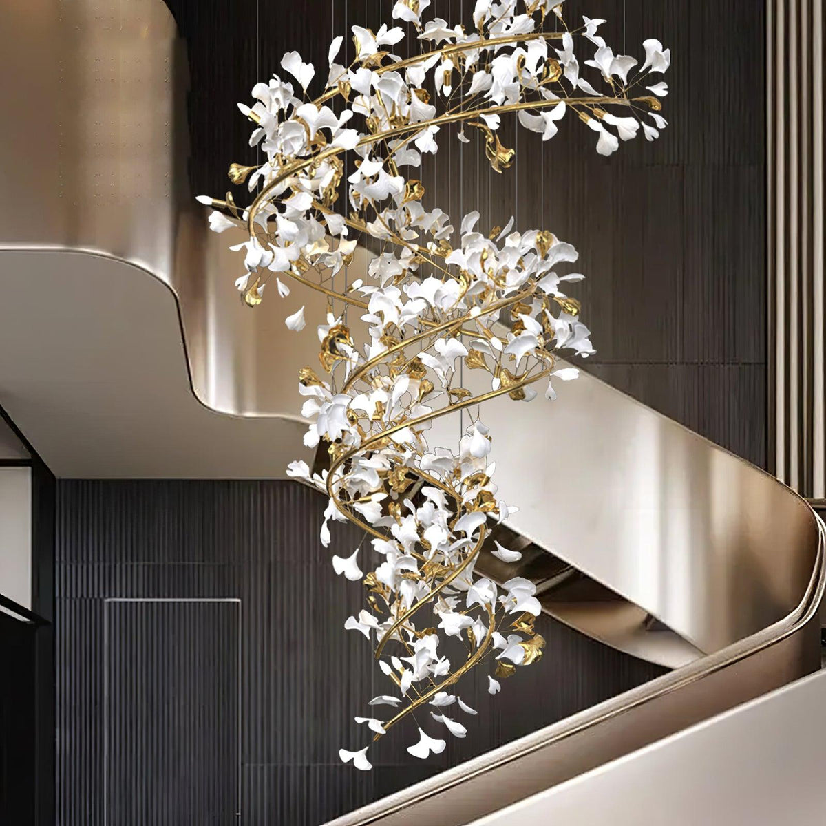 Eloria Cascading Floral Spiral Chandelier-Neutral Decor