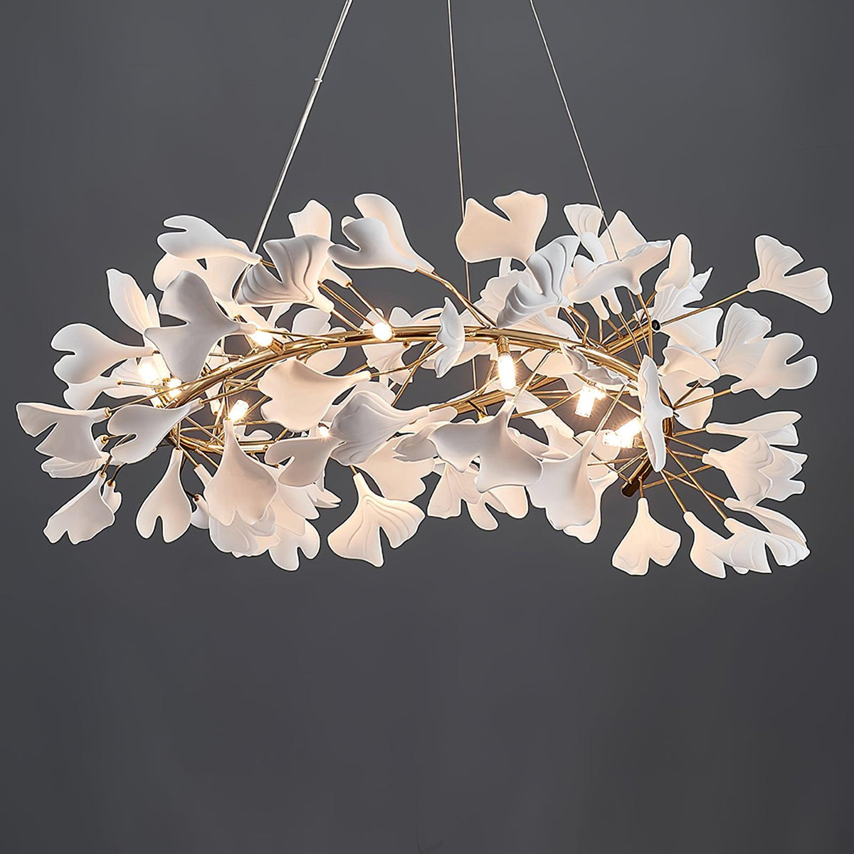 Chandelier White Ceramic Ginkgo Petals U-Neutral Decor