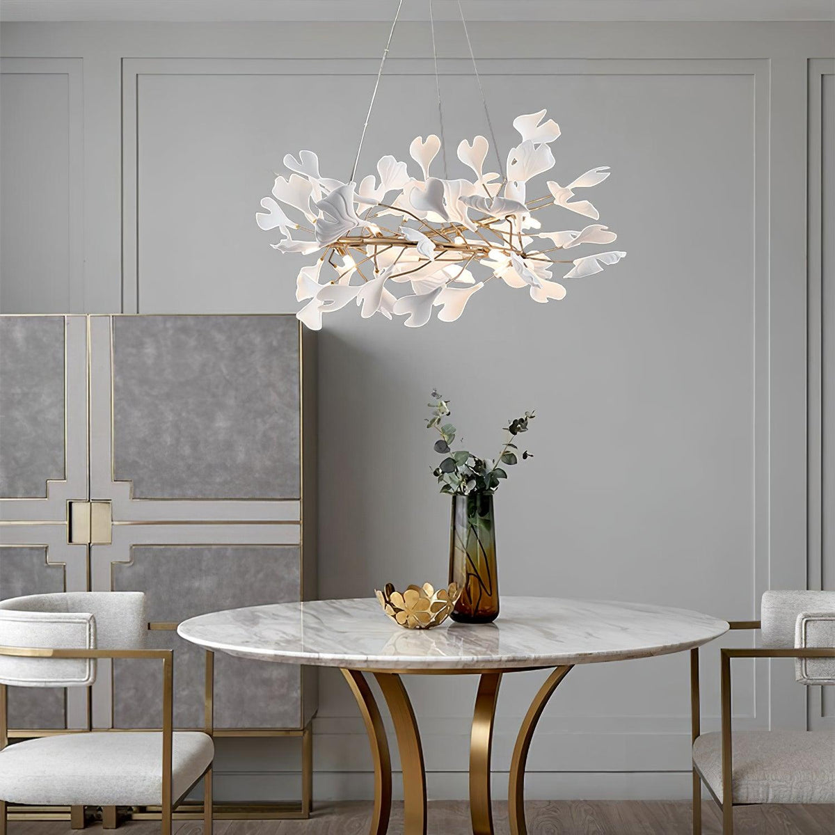 Chandelier White Ceramic Ginkgo Petals U-Neutral Decor