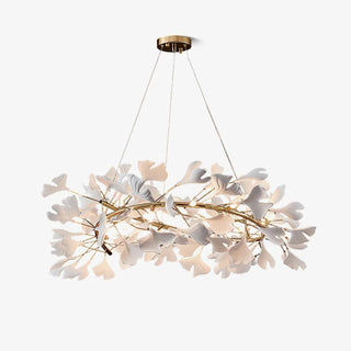 Lustra Suspension Lampe Feuilles de Gingko en Porcelaine Dorée