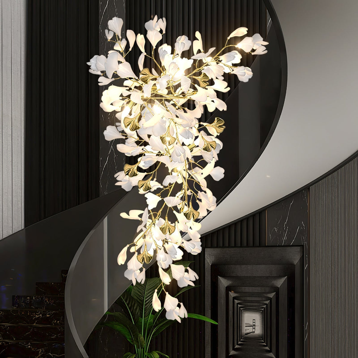 Paveira Lustre Céramique Gingko Luxe Escalier d'Hôtel