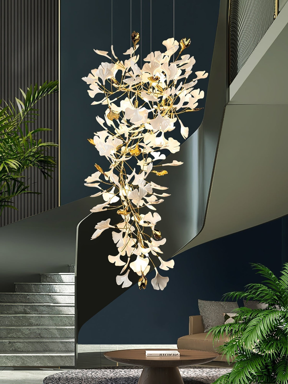 Paveira Lustre Céramique Gingko Luxe Escalier d'Hôtel