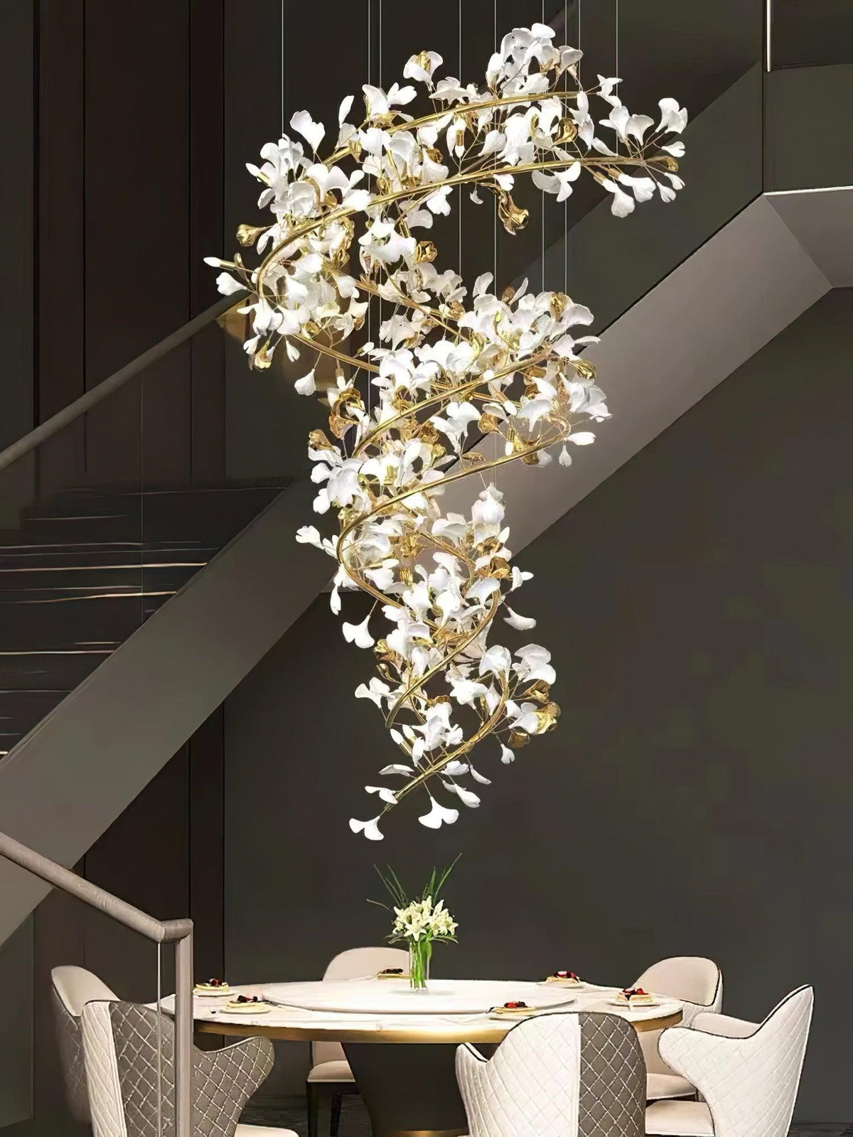 Sorvyn Suspension en Céramique Et Laiton Floral Ginkgo