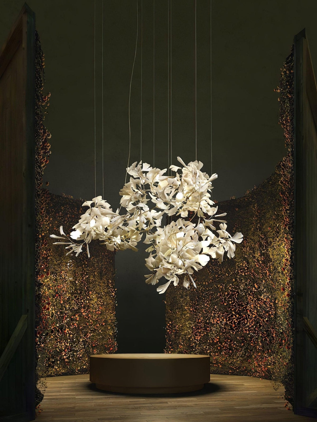 Sorvyn Suspension en Céramique Et Laiton Floral Ginkgo