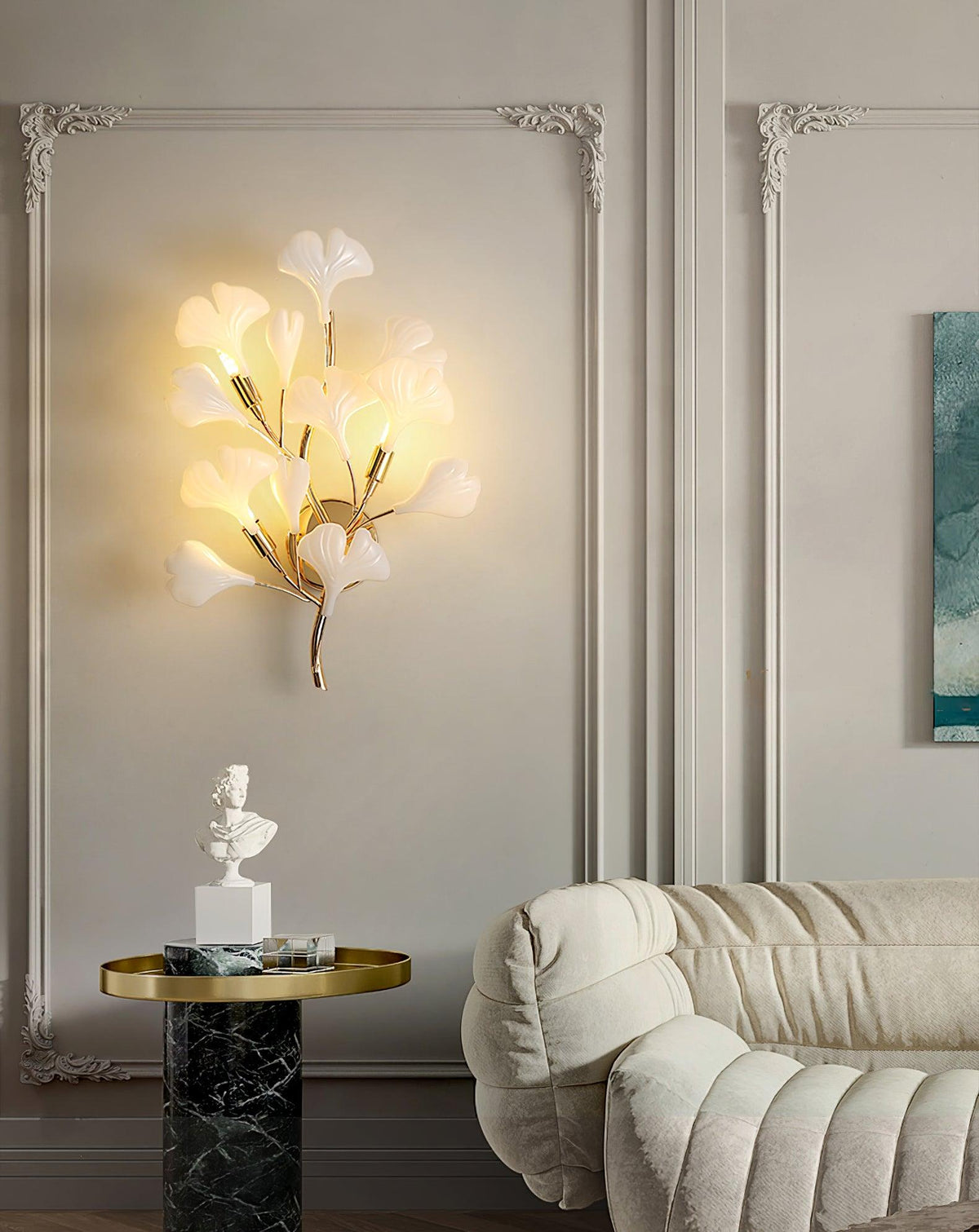 Wall Lamp Gingko Ceramic Petal Shades Gold Art Nouveau-Neutral Decor