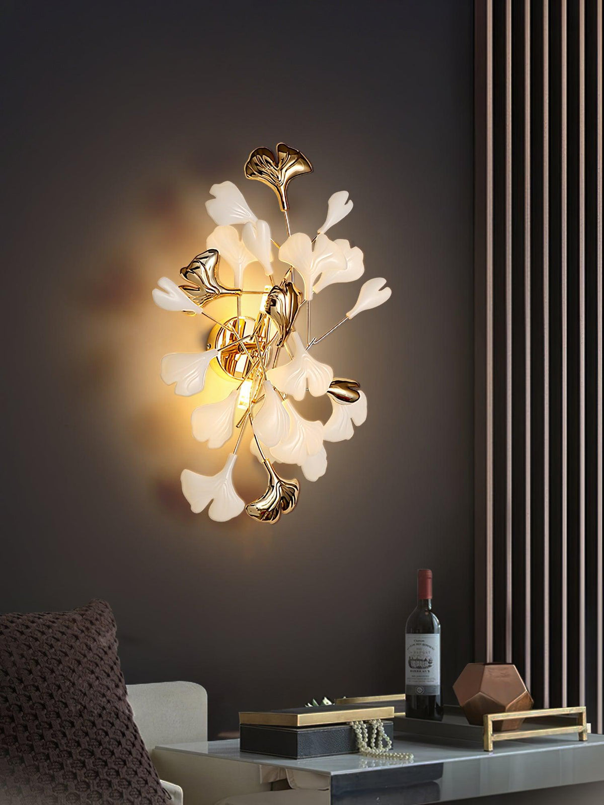 Wall Lamp Gingko Ceramic Petal Shades Gold Art Nouveau-Neutral Decor