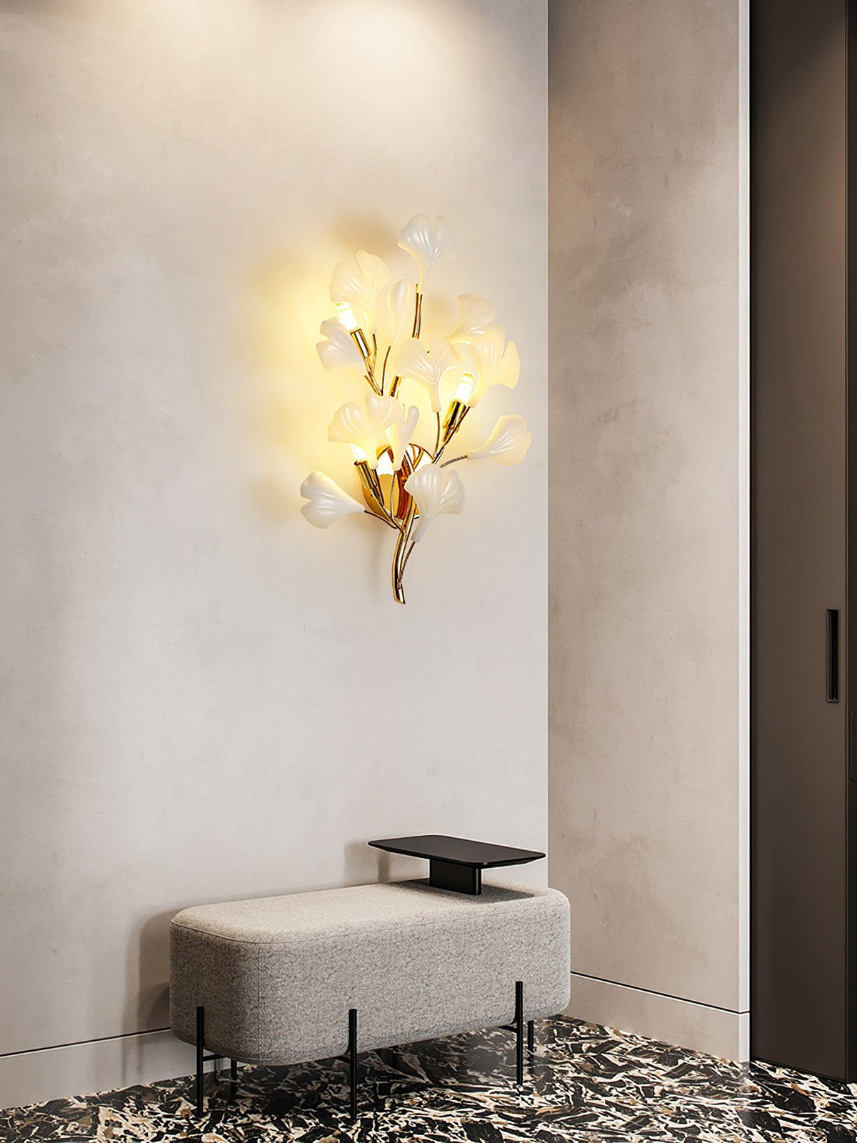 Wall Lamp Gingko Ceramic Petal Shades Gold Art Nouveau-Neutral Decor