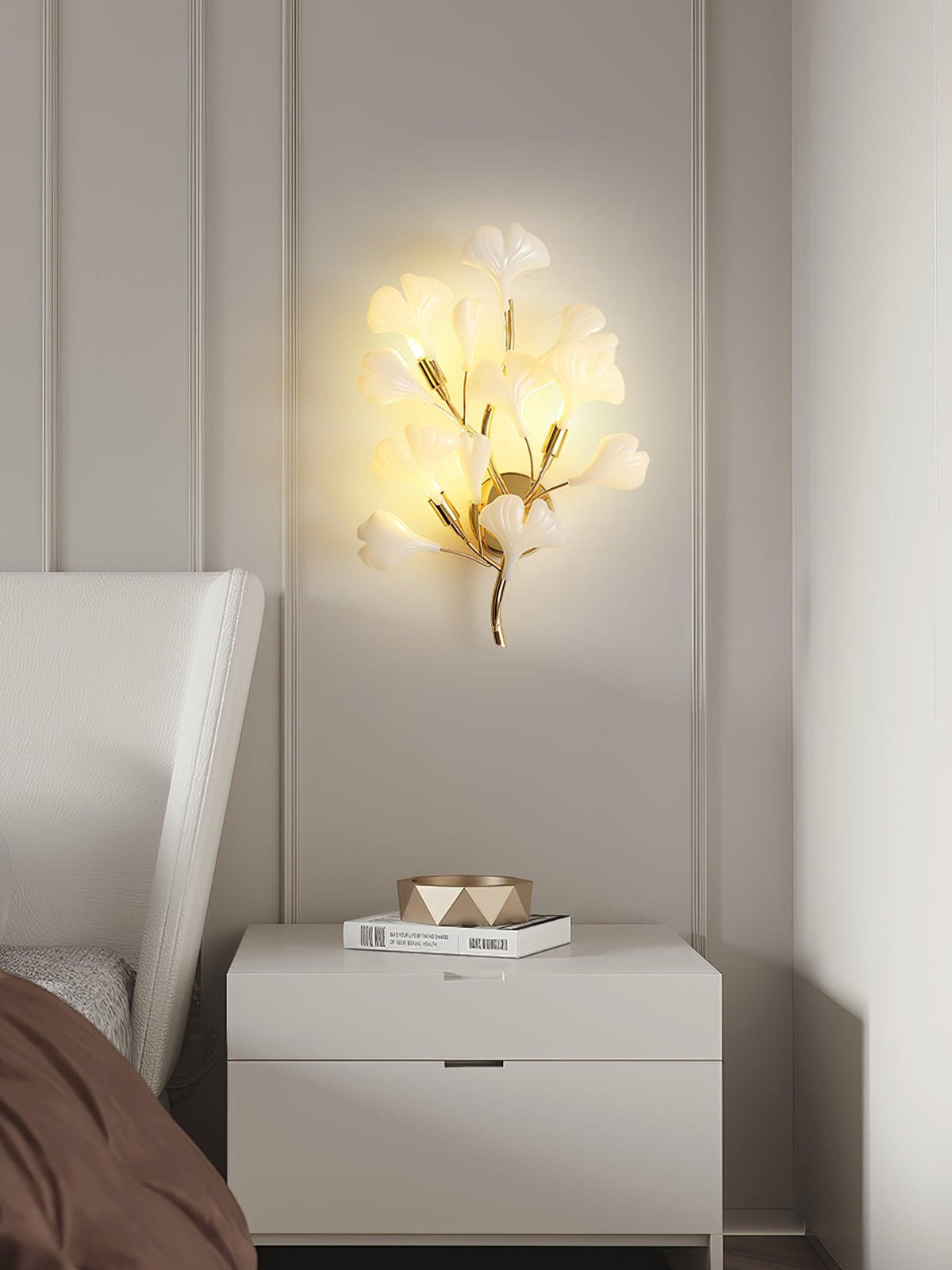 Wall Lamp Gingko Ceramic Petal Shades Gold Art Nouveau-Neutral Decor