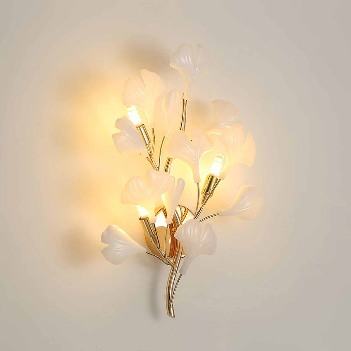 Wall Lamp Gingko Ceramic Petal Shades Gold Art Nouveau-Neutral Decor