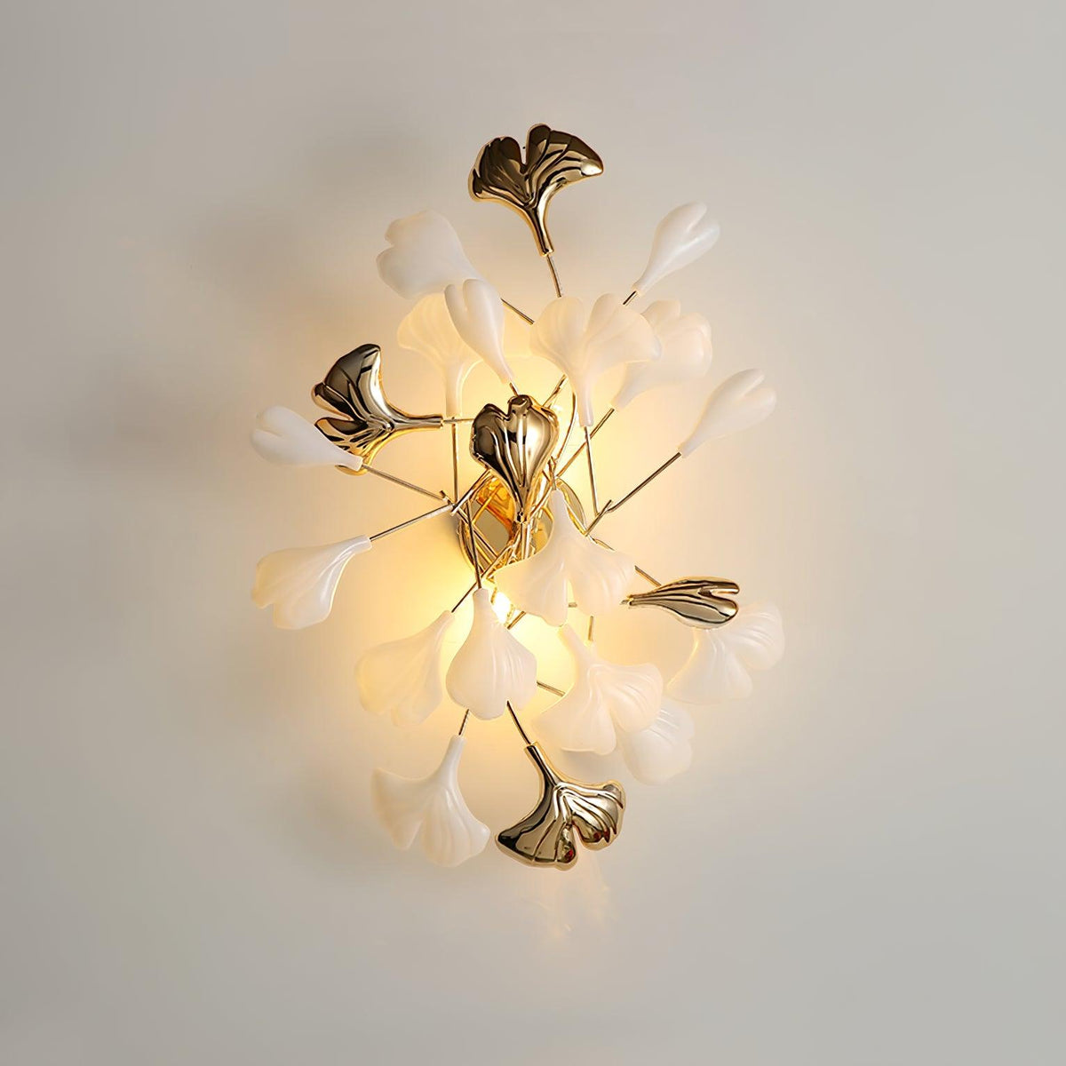 Wall Lamp Gingko Ceramic Petal Shades Gold Art Nouveau-Neutral Decor