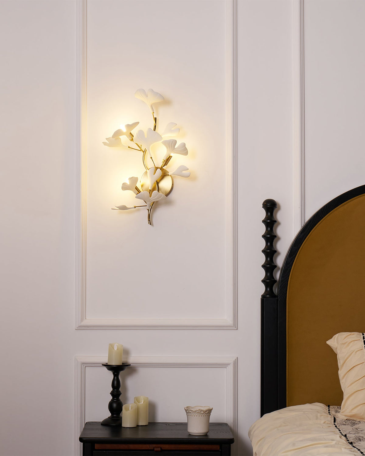 Wall Lamp Gingko Ceramic Petal Shades Gold Art Nouveau-Neutral Decor