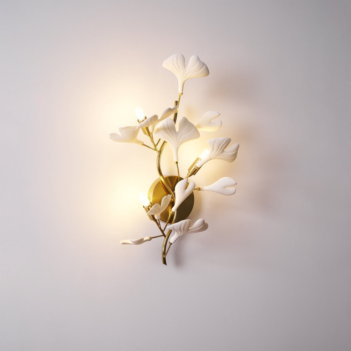 Wall Lamp Gingko Ceramic Petal Shades Gold Art Nouveau-Neutral Decor