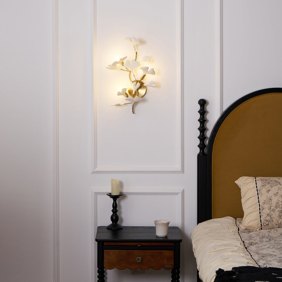 Wall Lamp Gingko Ceramic Petal Shades Gold Art Nouveau-Neutral Decor