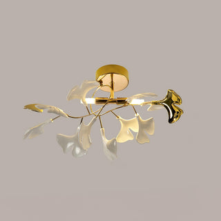 Solara Plafonnier Feuilles de Gingko avec Branches en Laiton