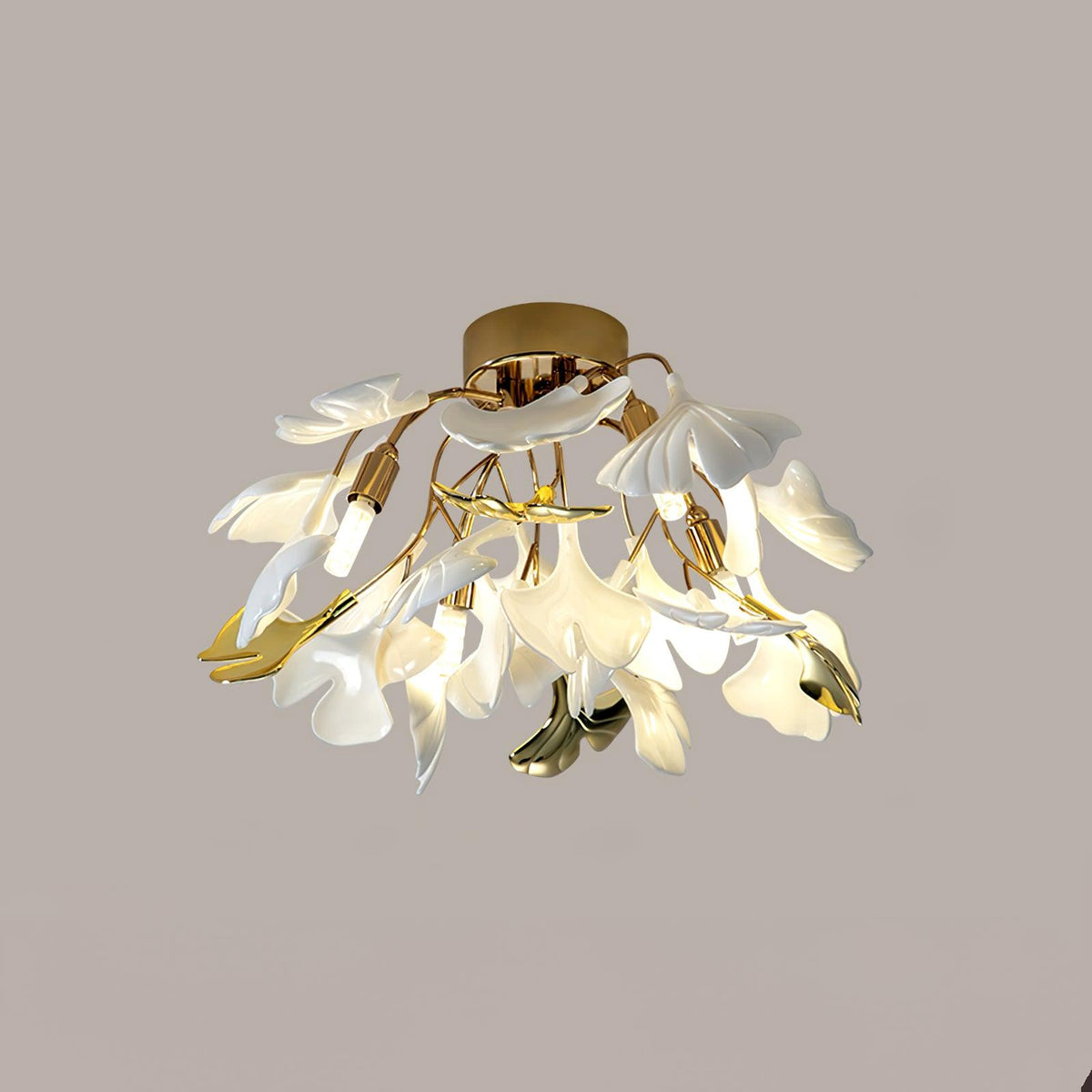 Vianona Plafonnier Feuilles de Gingko avec Branches en Laiton