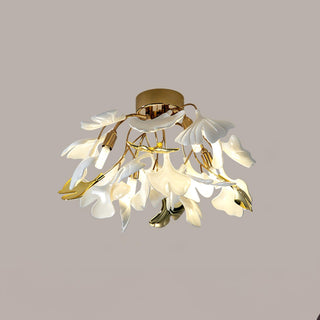 Solara Plafonnier Feuilles de Gingko avec Branches en Laiton