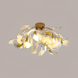 Solara Plafonnier Feuilles de Gingko avec Branches en Laiton
