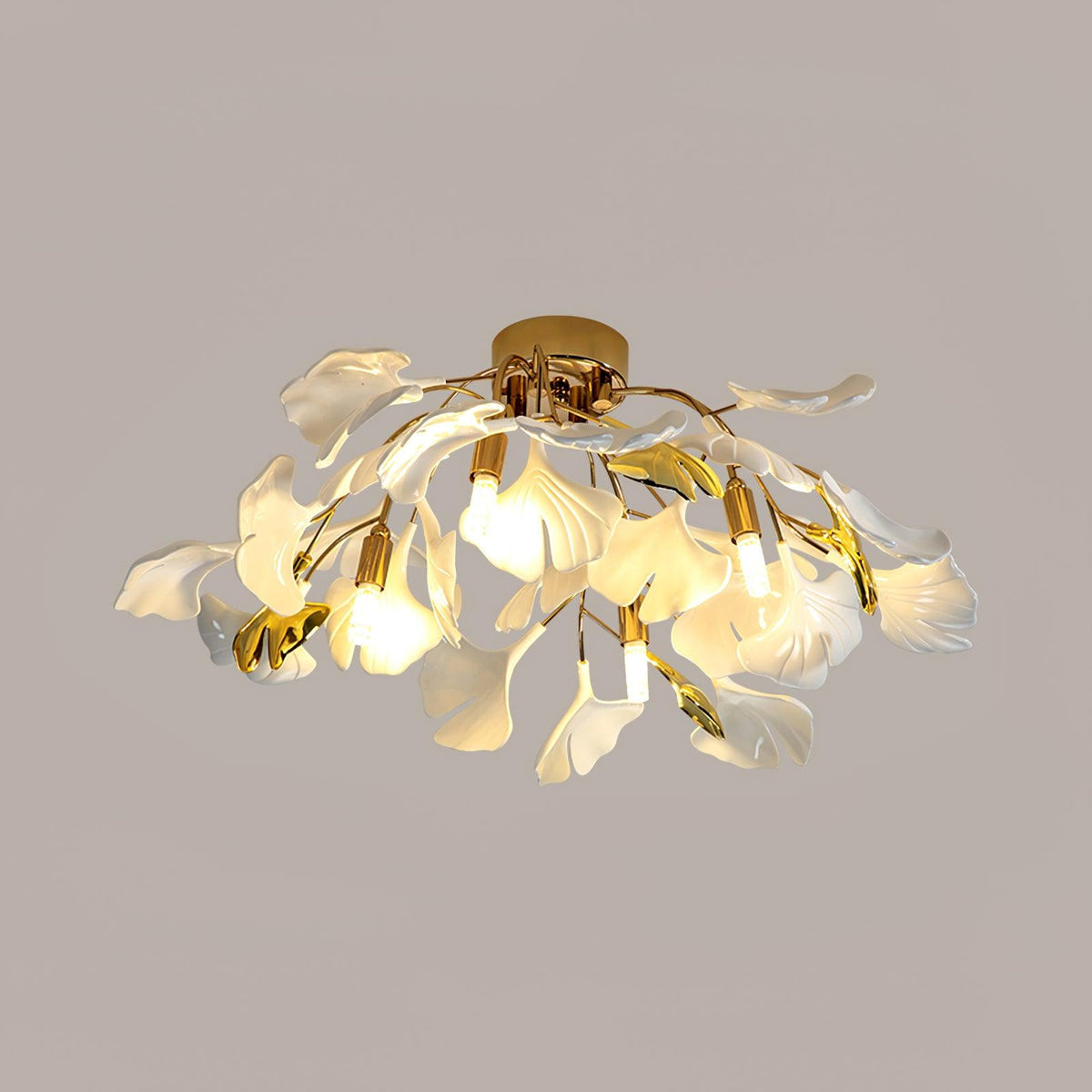 Vianona Plafonnier Feuilles de Gingko avec Branches en Laiton