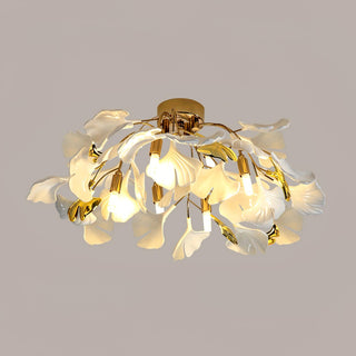 Solara Plafonnier Feuilles de Gingko avec Branches en Laiton