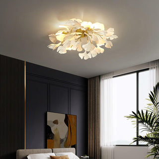 Solara Plafonnier Feuilles de Gingko avec Branches en Laiton