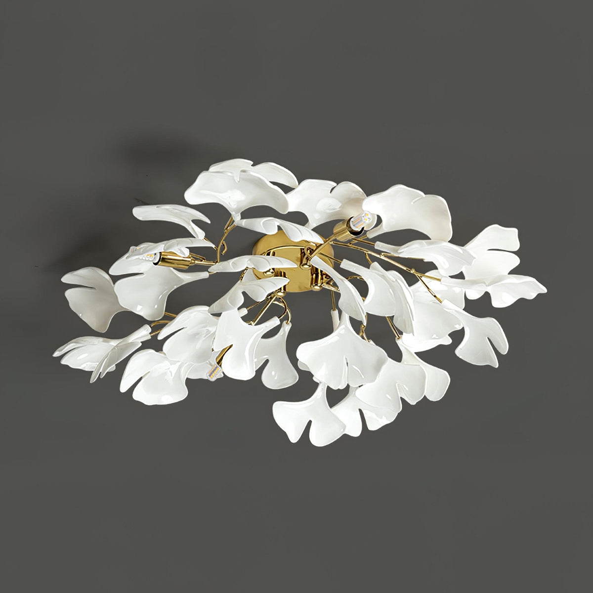 Vianona Plafonnier Feuilles de Gingko avec Branches en Laiton