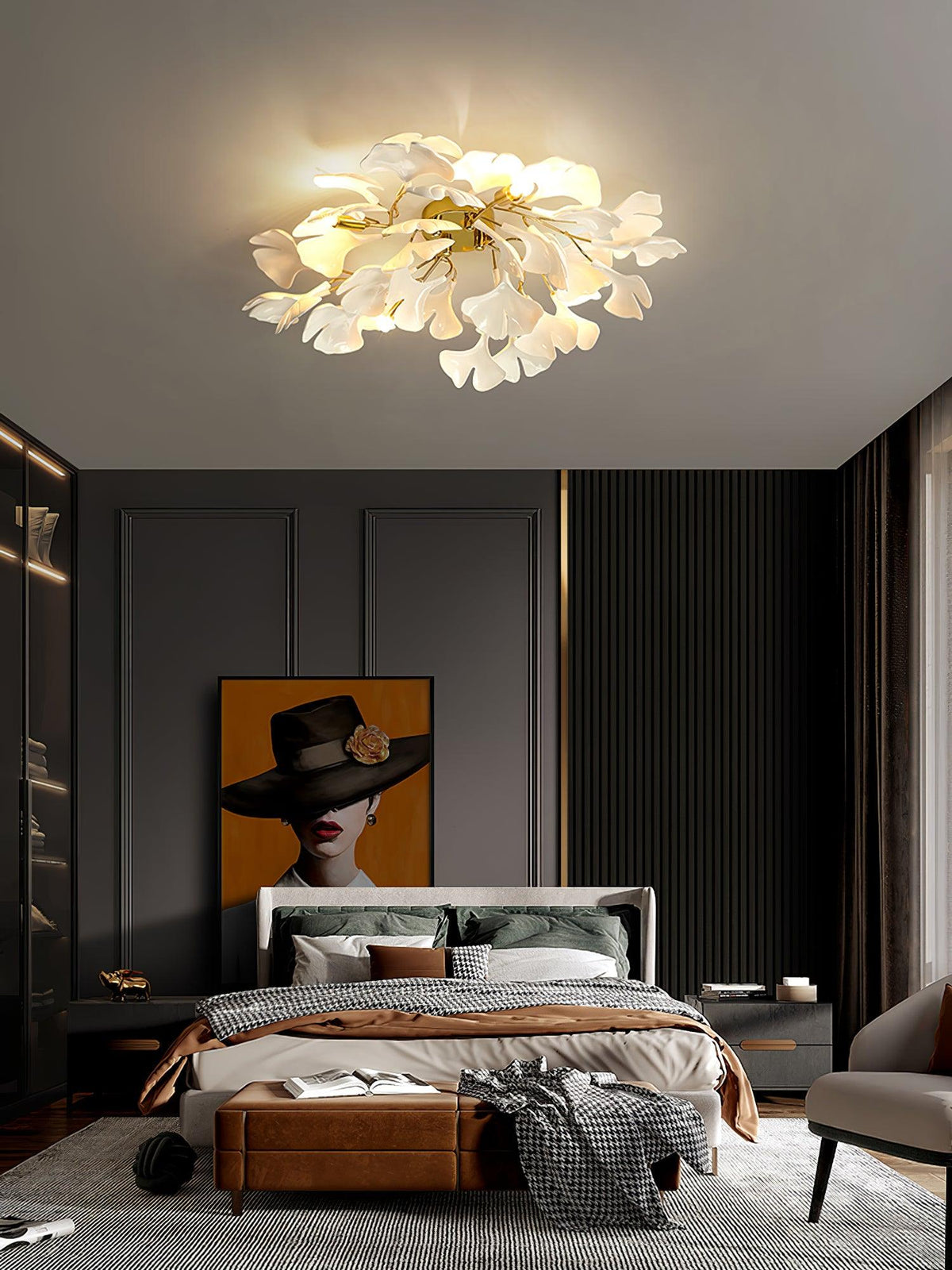 Vianona Plafonnier Feuilles de Gingko avec Branches en Laiton