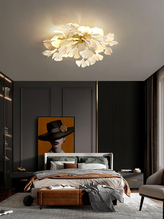 Solara Plafonnier Feuilles de Gingko avec Branches en Laiton