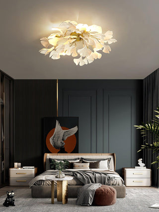 Solara Plafonnier Feuilles de Gingko avec Branches en Laiton