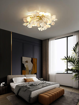 Solara Plafonnier Feuilles de Gingko avec Branches en Laiton