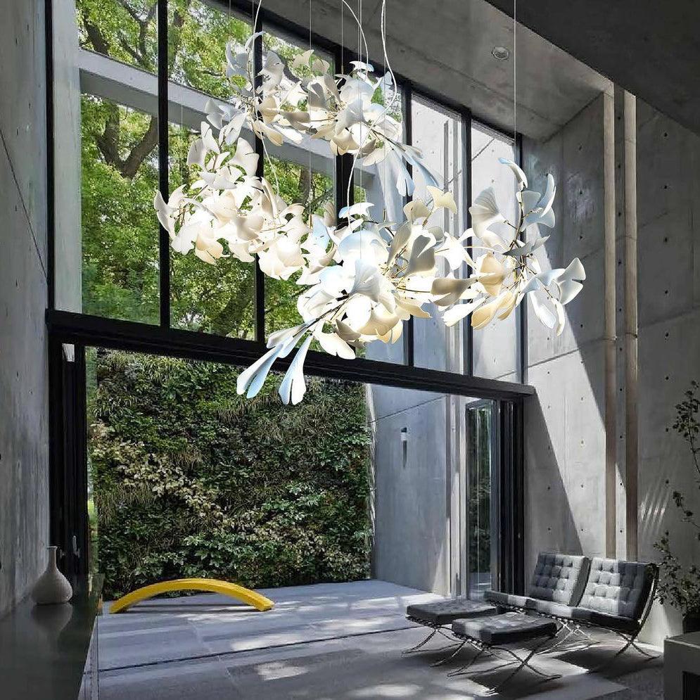 Calix Chandelier Frame Ceramic Gingko Leaf Shade White Gold Modern-Neutral Decor