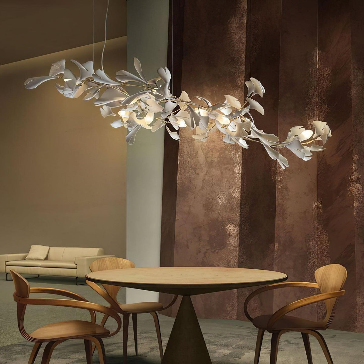 Calix Chandelier Frame Ceramic Gingko Leaf Shade White Gold Modern-Neutral Decor