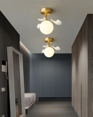 Ginkgo Lustre Plafonnier Rosalia Feuille de Ginkgo Base Dorée-Luire