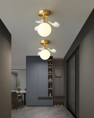 Ginkgo Lustre Plafonnier Rosalia Feuille de Ginkgo Base Dorée-Luire