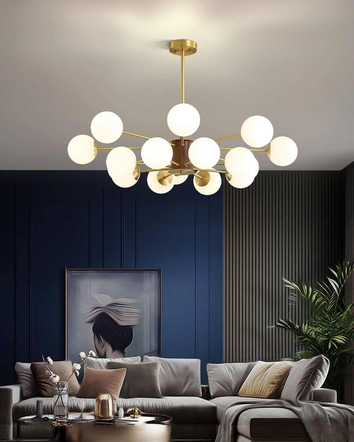 Gino Glass Chandelier hanging over a contemporary dining area.