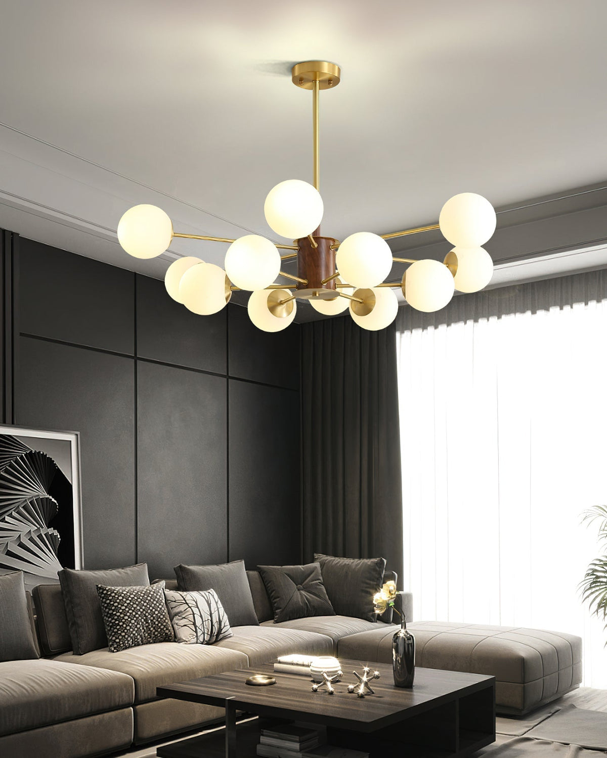 The 12-head version of the Gino Glass Chandelier shown against a white background.
