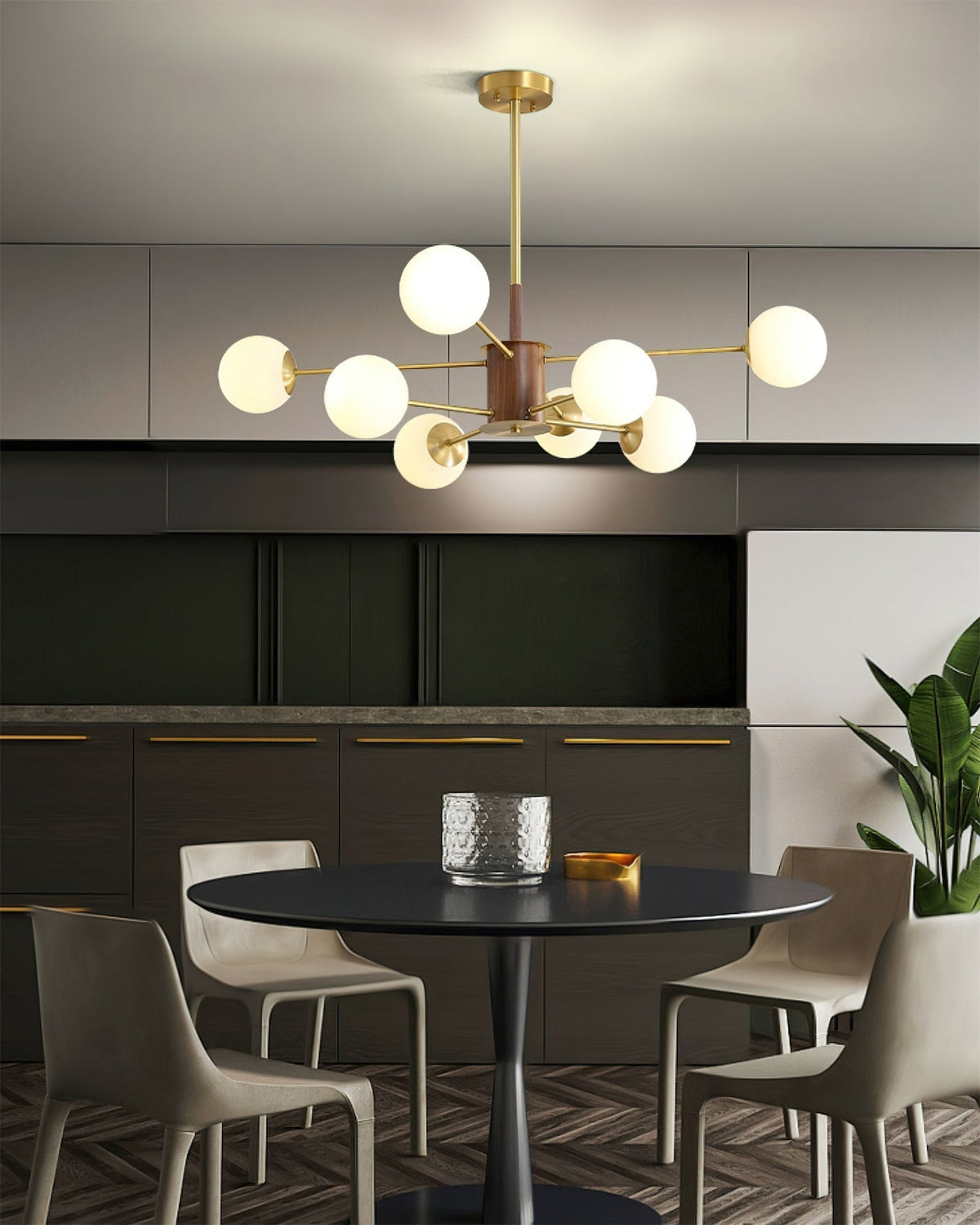 The 8-head version of the Gino Glass Chandelier shown against a white background.