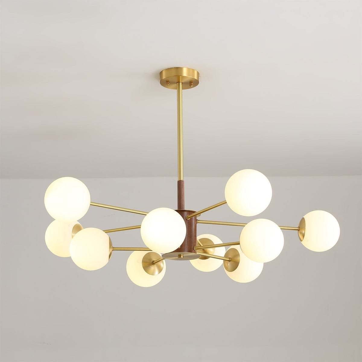 Gino Glass Chandelier shown from the side to display its height and width.